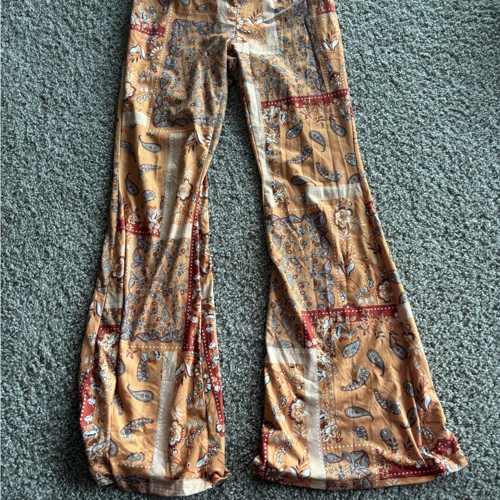 SHEIN Orange Brown Velvet Flare Pants